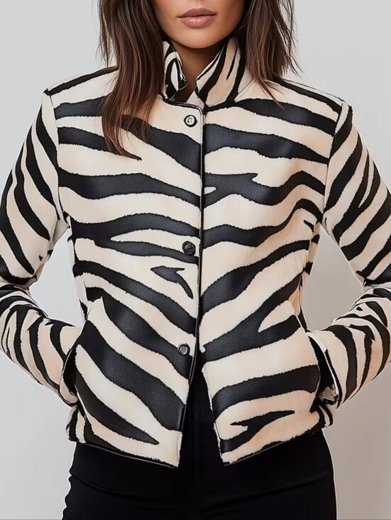 Jackets & Blazers - Women's Black & Cream Zebra Print Jacket